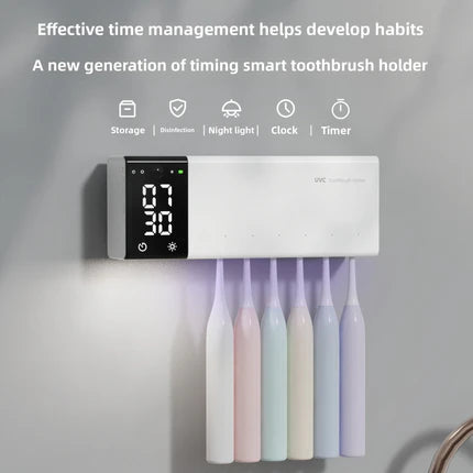 Stérilisateur UVC pour brosses à dents - vue de face, coloris blanc, fixé au mur